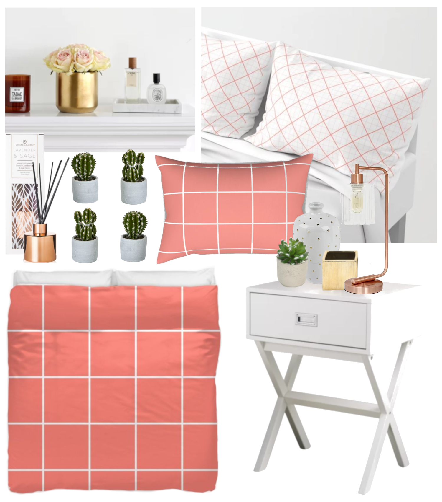 Coral bedding golden accessories layout