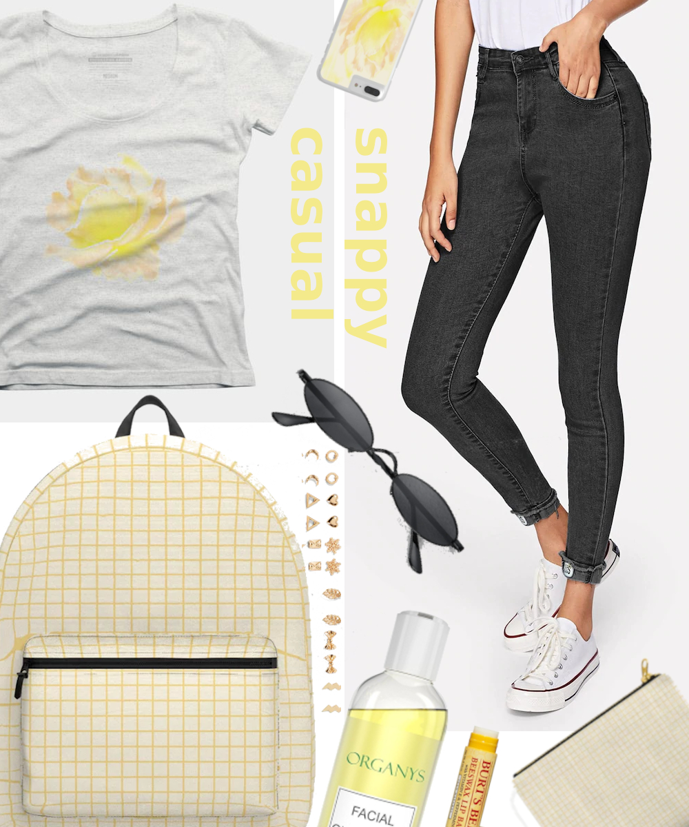 Black jeans yellow accessories