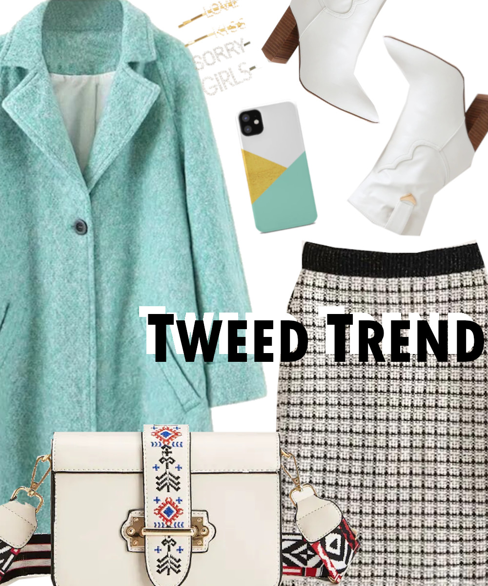 Mint coat tweed skirt outfit