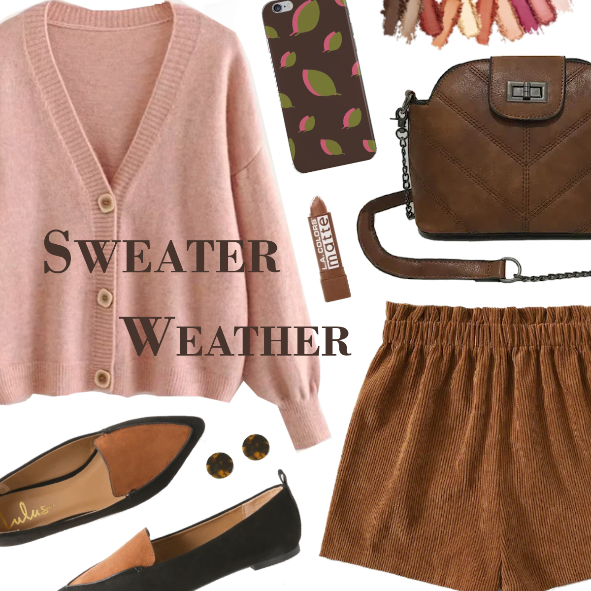 Pink cardigan corduroy shorts outfit